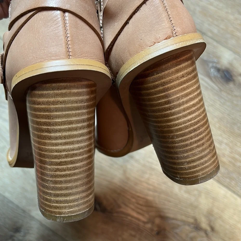 Sixtyseven Polly Tan Leather Peeptoe Booties Size 37/5